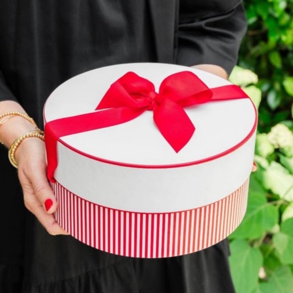 Sugar Paper Large Red and White Stripe Round Box with Bow Gift Present Storage